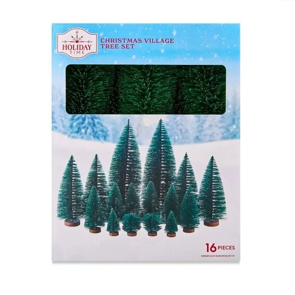 Holiday Time 16 Pieces Christmas Village Bottlebrush Tree Set Various Sizes New
